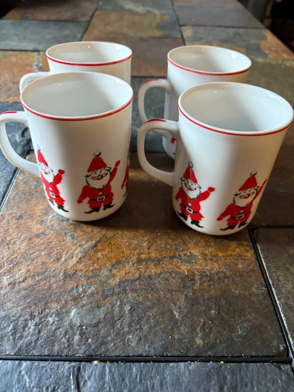 Vintage Georges Briard waving Santa mugs set of four circa 1971